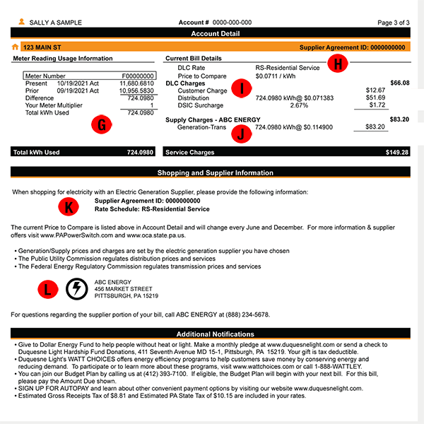 Sample Duquesne Light Company Bill Page 3 of Your Duquesne Light Company Bill